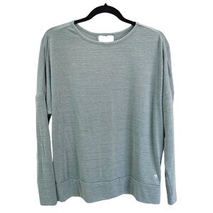 APANA Heather Blue Gray Activewear Top Knot Open Back Long Sleeve Medium